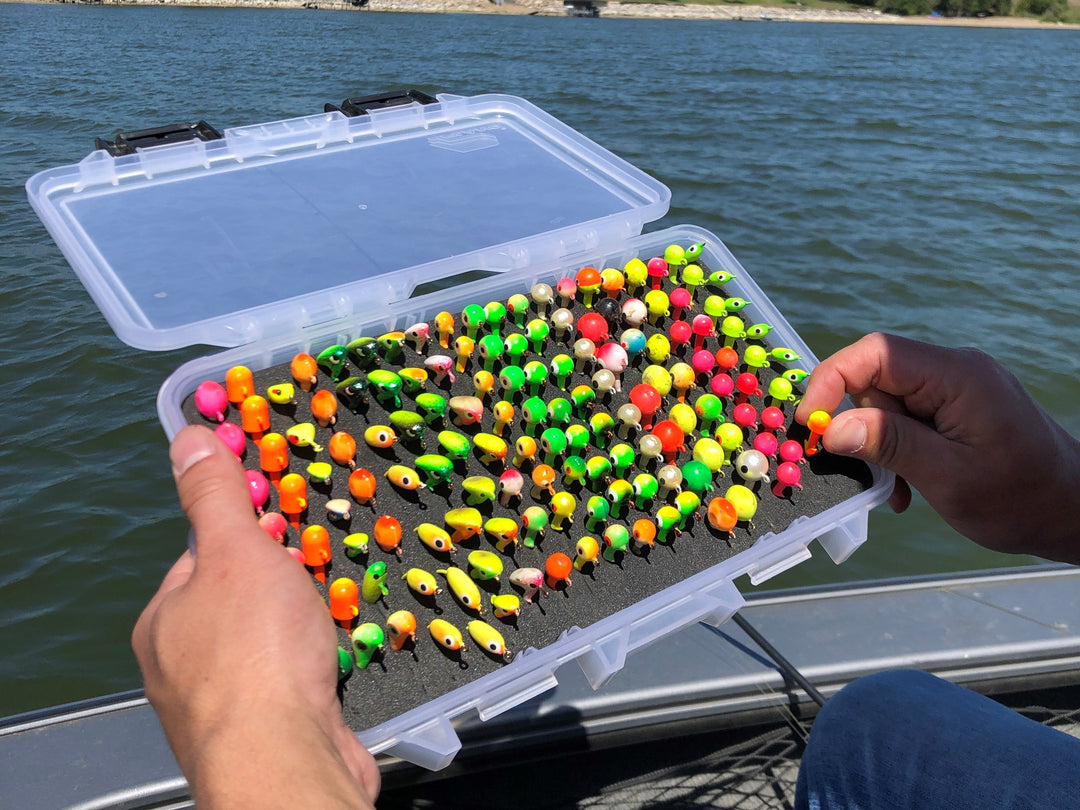 crappie jig tackle boxes JIGBOX Fishing Organizer Tray - Holds 50+ Jigs - Double Sided - for Jig Heads, Tungsten Jigs, Fishing Spoons, Spinners, Flies and Lures 1/8 and 3/16 oz jig heads FishMore T3 Pro - Jigs