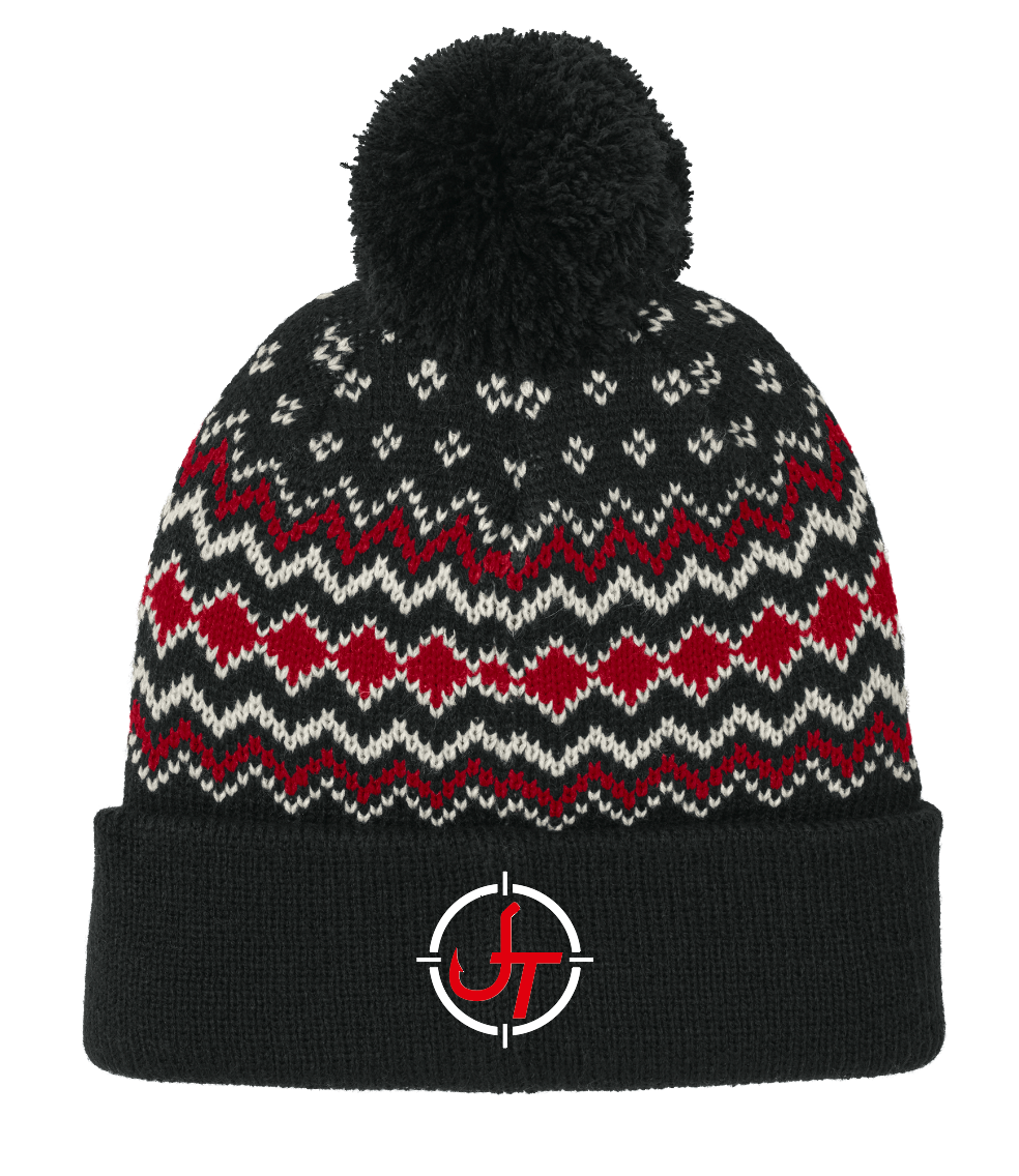 JT Red/Black Pom Beanie